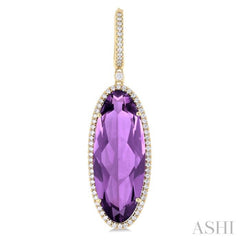 20x8 MM Oval Cut Amethyst and 1/2 Ctw Round Cut Diamond Halo Semi-Precious Earrings in 14K Yellow Gold