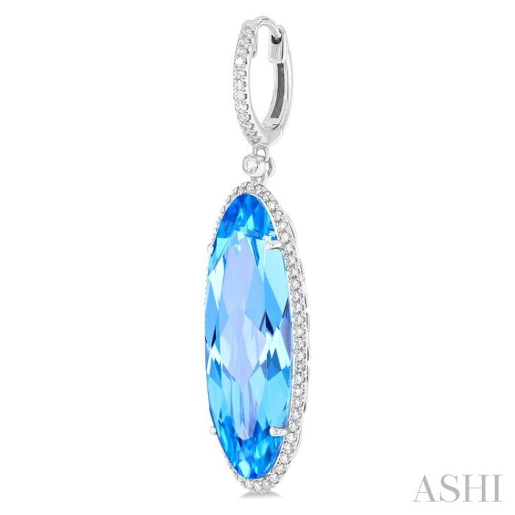 20x8 MM Oval Cut Blue Topaz and 1/2 Ctw Round Cut Diamond Halo Semi-Precious Earrings in 14K White Gold