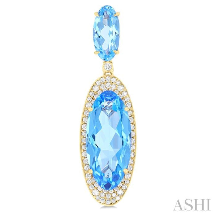 18x8 MM & 10x5 MM Oval Cut Blue Topaz and 3/4 Ctw Round Cut Diamond Halo Semi-Precious Earrings in 14K Yellow Gold