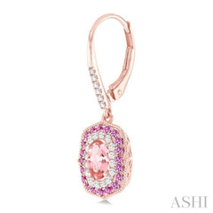 6x4 MM Oval Cut Morganite, 1.25 MM Pink Sapphire and 1/3 Ctw Round Cut Diamond Halo Precious and Semi-Precious Fashion Earrings in 14K Rose Gold