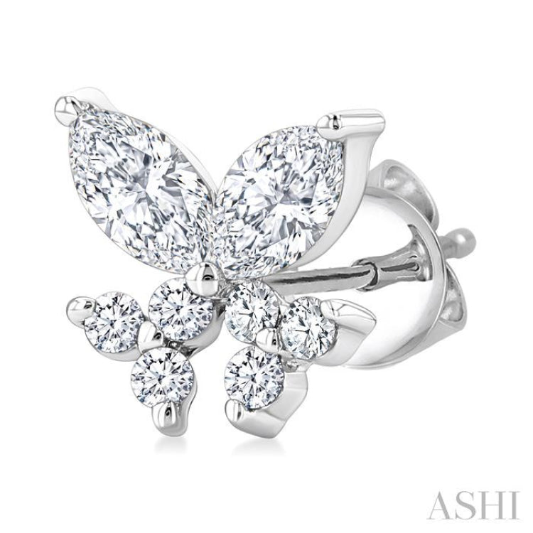 3/8 Ctw Marquise and Round Cut Diamond Criss Cross Fish Stud Earrings in 14K White Gold