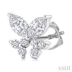 3/8 Ctw Marquise and Round Cut Diamond Criss Cross Fish Stud Earrings in 14K White Gold