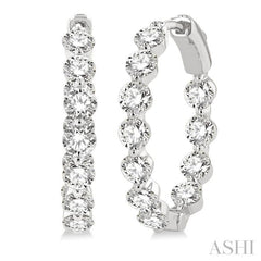 4 Ctw Inside-Out Single Prong Set Round Cut Diamond Hoop Earrings in 14K White Gold