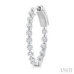 1 Ctw Inside-Out Single Prong Set Round Cut Diamond Hoop Earrings in 14K White Gold