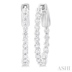 1/2 Ctw Inside-Out Single Prong Set Round Cut Diamond Hoop Earrings in 14K White Gold