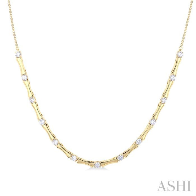1 Ctw Halfway Bamboo Internodes Round Cut Diamond Fashion Necklace in 14K Yellow Gold