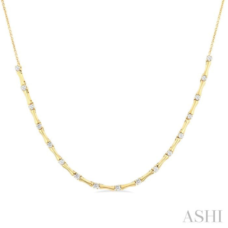 1/2 Ctw Halfway Bamboo Internodes Round Cut Diamond Fashion Necklace in 14K Yellow Gold