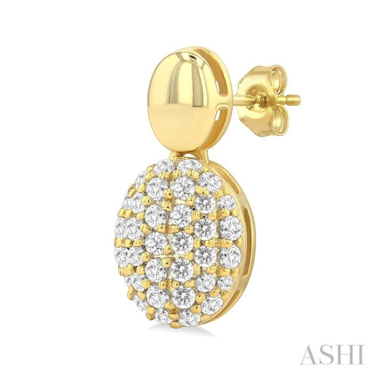 1/3 Ctw Oval Shape Mount Pave Set Round Cut Diamond Fashion Earring in 10K Yellow Gold