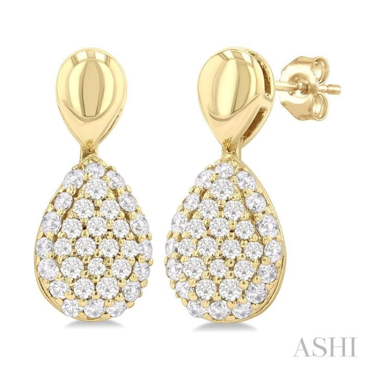 1/3 Ctw Pear Shape Mount Pave Set Single Cut Diamond Fashion Earrings in 10K Yellow Gold