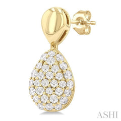 1/3 Ctw Pear Shape Mount Pave Set Single Cut Diamond Fashion Earrings in 10K Yellow Gold