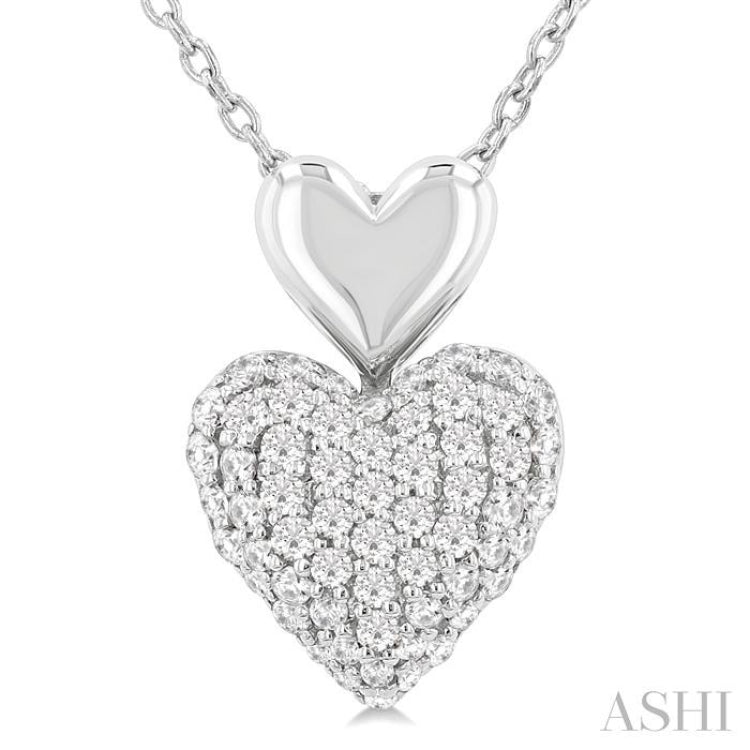 1/4 Ctw Heart Shape Pave Set Single Cut Diamond Fashion Pendant With Chain in 10K White Gold