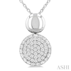 1/4 Ctw Circular Mount Pave Set Single Cut Diamond Fashion Pendant With Chain in 10K White Gold