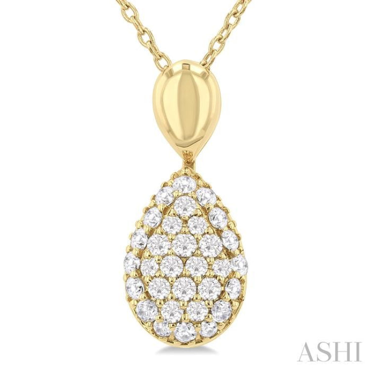 1/4 Ctw Pear Shape Pave Set Single Cut Diamond Fashion Pendant With Chain in 10K Yellow Gold