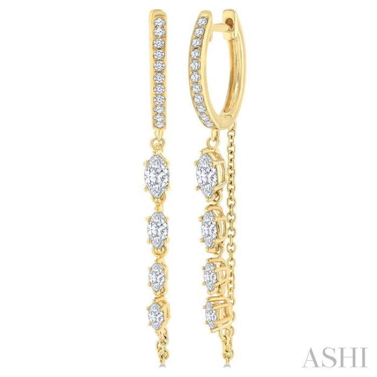 3/4 Ctw Marquise and Round Cut Diamond Journey Long Chain Fashion Earrings in 14K Yellow Gold