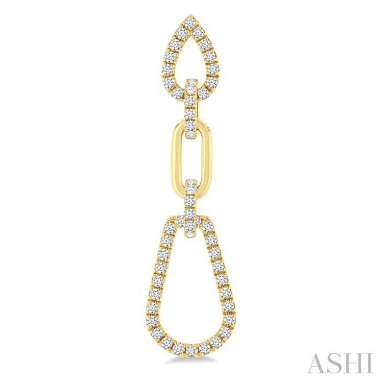 3/4 Ctw Open Window Pear Shape Link Round Cut Diamond Fashion Earrings in 14K Yellow Gold