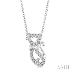 1/10 Ctw Cat Shape Petite Single Cut Diamond Fashion Pendant With Chain in 10K White Gold