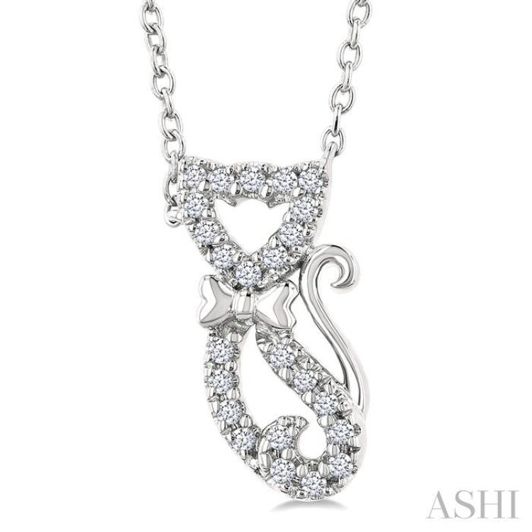 1/10 Ctw Cat Shape Petite Single Cut Diamond Fashion Pendant With Chain in 10K White Gold
