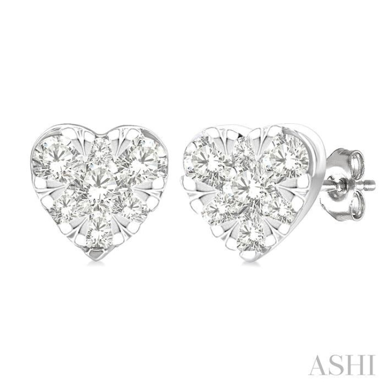 1/6 Ctw Lovebright Petite Heart Shape Round Cut Diamond Fashion Stud Earring in 10K White Gold
