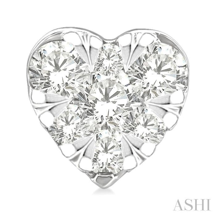 1/6 Ctw Lovebright Petite Heart Shape Round Cut Diamond Fashion Stud Earring in 10K White Gold