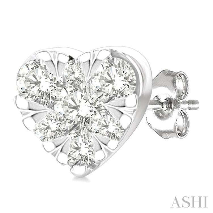 1/6 Ctw Lovebright Petite Heart Shape Round Cut Diamond Fashion Stud Earring in 10K White Gold