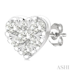 1/6 Ctw Lovebright Petite Heart Shape Round Cut Diamond Fashion Stud Earring in 10K White Gold