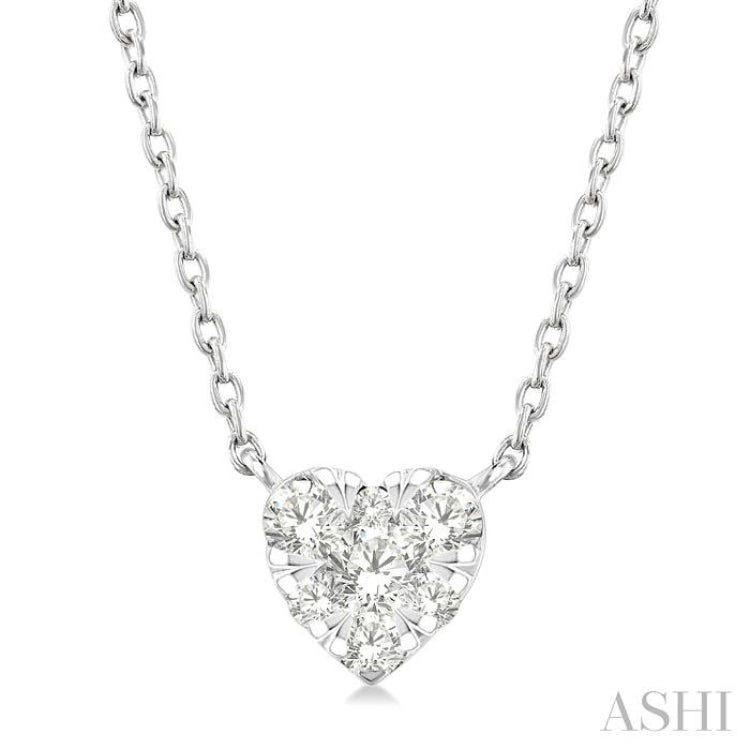 1/10 Ctw Lovebright Petite Heart Shape Round Cut Diamond Fashion Pendant With Chain in 10K White Gold