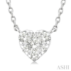 1/10 Ctw Lovebright Petite Heart Shape Round Cut Diamond Fashion Pendant With Chain in 10K White Gold