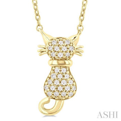 1/10 Ctw Cat Shape Petite Single Cut Diamond Fashion Pendant With Chain in 10K Yellow Gold