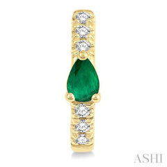 4X3 MM Pear Cut Emerald and 1/10 Ctw Single Cut Diamond Petite Huggie Earrings in 10K Yellow Gold