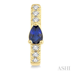 4X3 MM Pear Cut Sapphire and 1/10 Ctw Single Cut Diamond Petite Huggie Earrings in 10K Yellow Gold