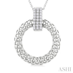 1/4 Ctw Bold Basket Weave Circle Round Cut Diamond Fashion Pendant With Chain in 14K White Gold