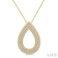 1/3 Ctw Pear Shape Triple Row Round Cut Diamond Fashion Pendant With Chain in 10K Yellow Gold