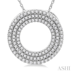 1/3 Ctw Circle Triple Row Round Cut Diamond Fashion Pendant With Chain in 10K White Gold