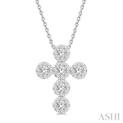 1/2 Ctw Lovebright Cross Round Cut Diamond Fashion Pendant With Chain in 14K White Gold