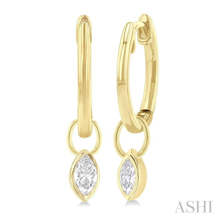 1/3 Ctw Bezel Set Marquise Cut Diamond Huggie Earrings in 14K Yellow Gold