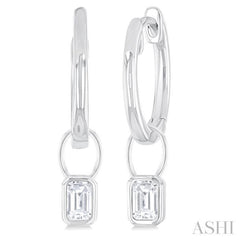1/3 Ctw Bezel Set Emerald Cut Diamond Huggie Earrings in 10K White Gold