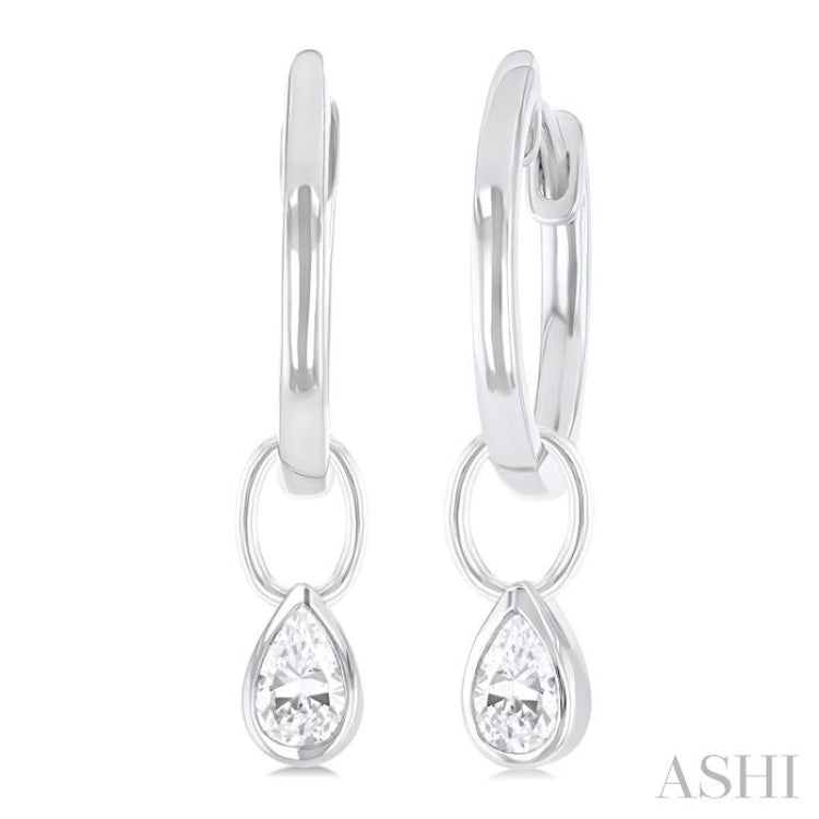 1/3 Ctw Bezel Set Pear Cut Diamond Huggie Earrings in 10K White Gold