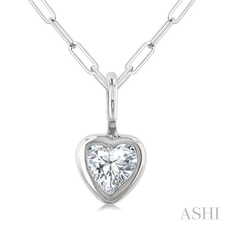 1/5 Ctw Heart Shape Bezel Set Diamond Fashion Pendant With Paperclip Chain in 10K White Gold