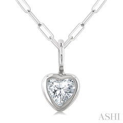 1/5 Ctw Heart Shape Bezel Set Diamond Fashion Pendant With Paperclip Chain in 10K White Gold