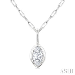 1/5 Ctw Marquise Cut Bezel Set Diamond Fashion Pendant With Paperclip Chain in 10K White Gold