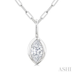 1/5 Ctw Marquise Cut Bezel Set Diamond Fashion Pendant With Paperclip Chain in 10K White Gold