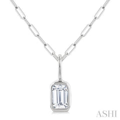 1/5 Ctw Emerald Cut Bezel Set Diamond Fashion Pendant With Paperclip Chain in 10K White Gold