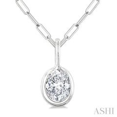 1/5 Ctw Oval Cut Bezel Set Diamond Fashion Pendant With Paperclip Chain in 10K White Gold
