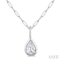 1/5 Ctw Pear Cut Bezel Set Diamond Fashion Pendant With Paperclip Chain in 10K White Gold