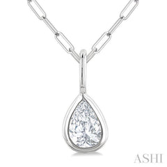 1/5 Ctw Pear Cut Bezel Set Diamond Fashion Pendant With Paperclip Chain in 10K White Gold