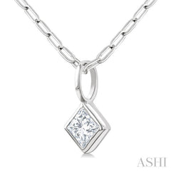 1/5 Ctw Princess Cut Bezel Set Diamond Fashion Pendant with Paperclip Chain in 10K White Gold