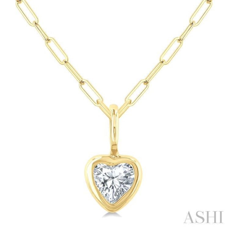 1/5 Ctw Heart Shape Bezel Set Diamond Fashion Pendant With Paperclip Chain in 10K Yellow Gold