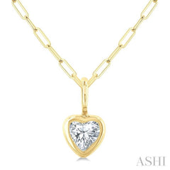 1/5 Ctw Heart Shape Bezel Set Diamond Fashion Pendant With Paperclip Chain in 10K Yellow Gold