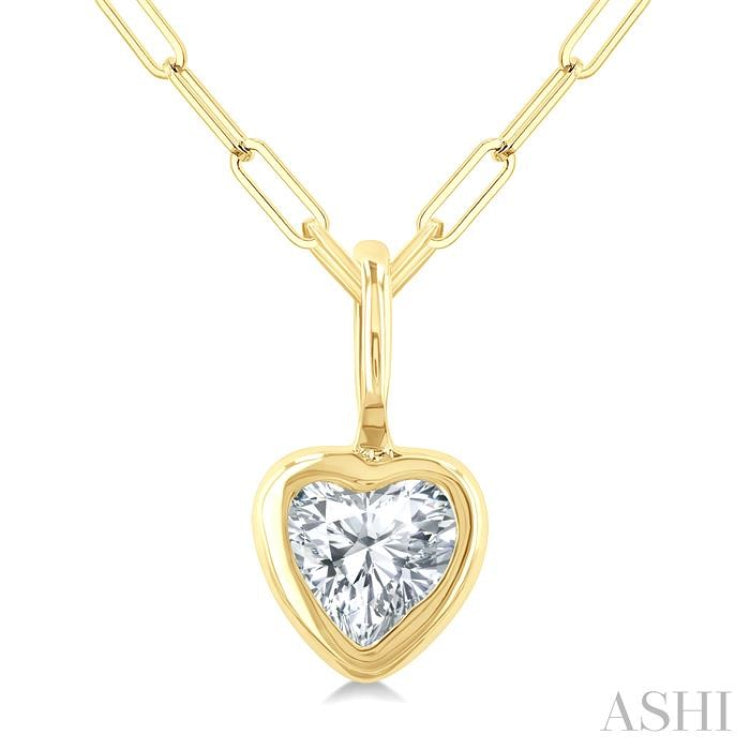 1/5 Ctw Heart Shape Bezel Set Diamond Fashion Pendant With Paperclip Chain in 10K Yellow Gold