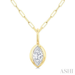 1/5 Ctw Marquise Cut Bezel Set Diamond Fashion Pendant With Paperclip Chain in 10K Yellow Gold